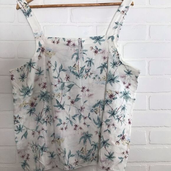 REITMANS ecru floral tank top linen cotton summertime top palms plus size 2X - Picture 10 of 10